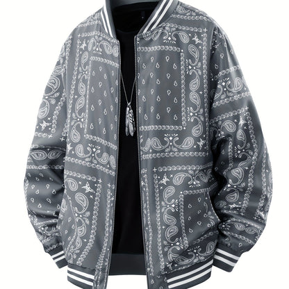 Men’s Paisley Bomber Jacket – Vintage Stand Collar Casual Outerwear