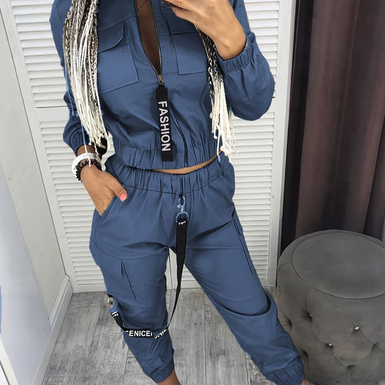Directional Cargo Zip-Up Two-Piece Set – Women’s Casual Streetwear