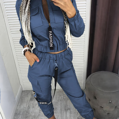 Directional Cargo Zip-Up Two-Piece Set – Women’s Casual Streetwear