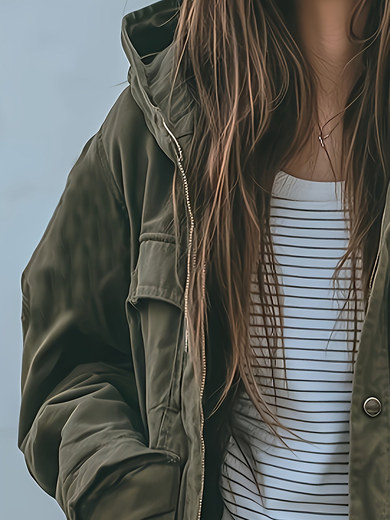 Women’s Olive Heavy-Duty Hooded Jacket – Thick All-Season Workwear Coat