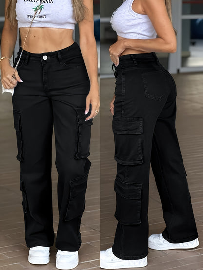 Vaqueros cargo de cintura alta para mujer – Pantalones de mezclilla de trabajo con múltiples bolsillos