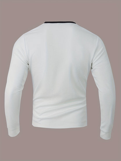 Men’s Waffle Henley Shirt – White & Black All-Season Button Top
