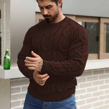 Men’s Striped Knit Sweater – Soft Crewneck Ribbed Trim Pullover