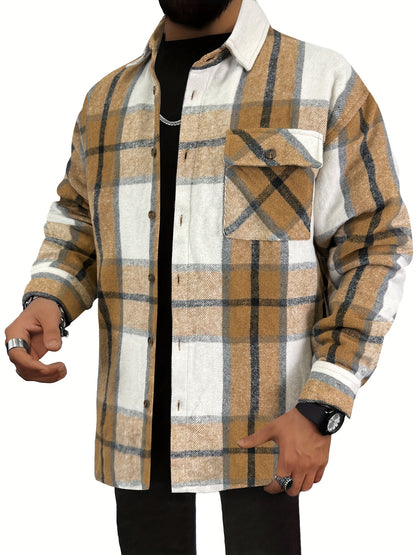 Chaqueta tipo camisa de lana a cuadros para hombre – Sobrecamisa cómoda a cuadros con botones