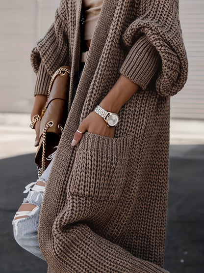 Elegant Deep V-Neck Ribbed Cardigan – Women’s Fall/Winter Knit Sweater