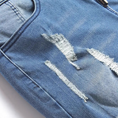 Jean droit déchiré pour homme – Jean extensible Streetwear