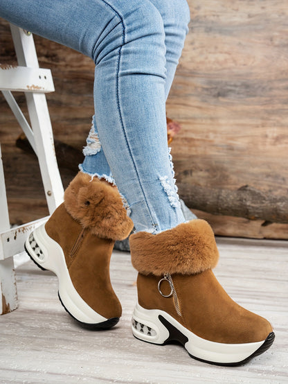 Botines de plataforma para mujer – Zapatos de invierno con cremallera y forro de felpa