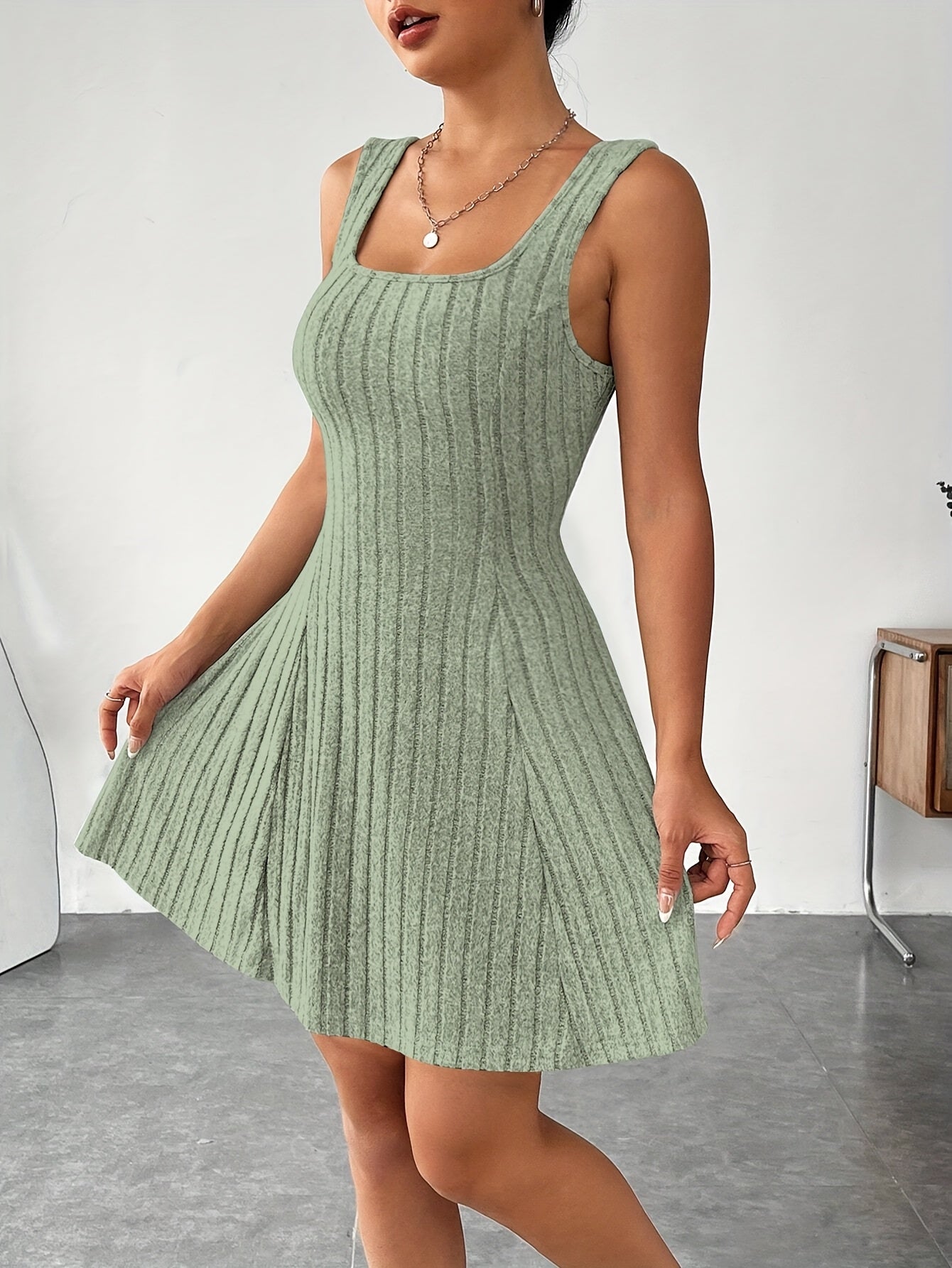 Women’s Ribbed Two-Piece Dress Set – Hooded Short Top & Bodycon Dress