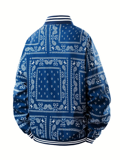 Men’s Paisley Bomber Jacket – Vintage Stand Collar Casual Outerwear