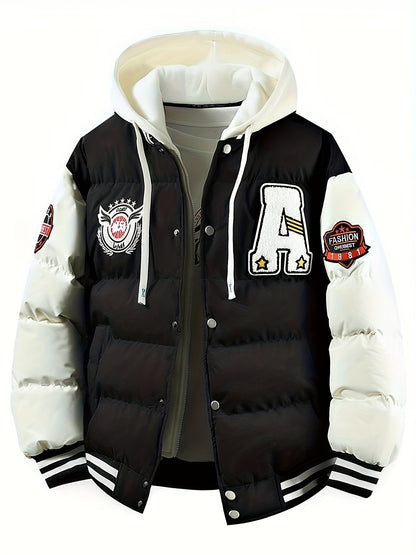 Loom & Soul Men’s Retro Hooded Baseball Jacket – Warm Color-Block Outerwear