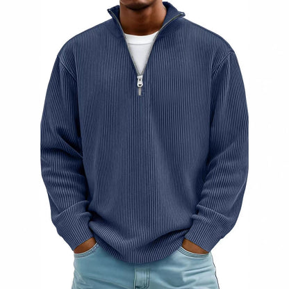 Men’s Corduroy Zip Stand Collar Sweatshirt – Casual Long Sleeve Top