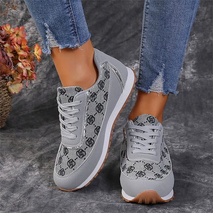 Loom & Soul Women’s Flower Print Lace-Up Sneakers – Casual Lightweight PU Walking & Running Shoes