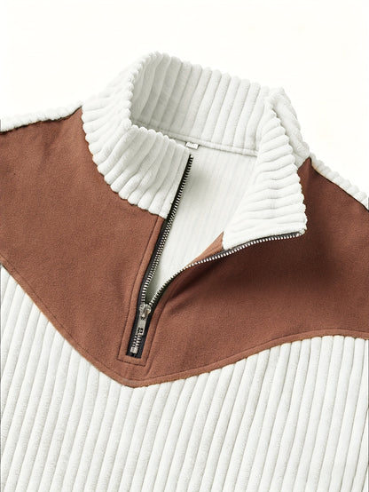 Men’s Stand Collar Half-Zip Pullover – Warm Ribbed Retro Sweatshirt