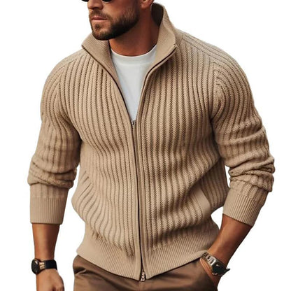 Men’s Fleece-Lined Zipper Cardigan Sweater Coat – Slim Fit Winter Jacket