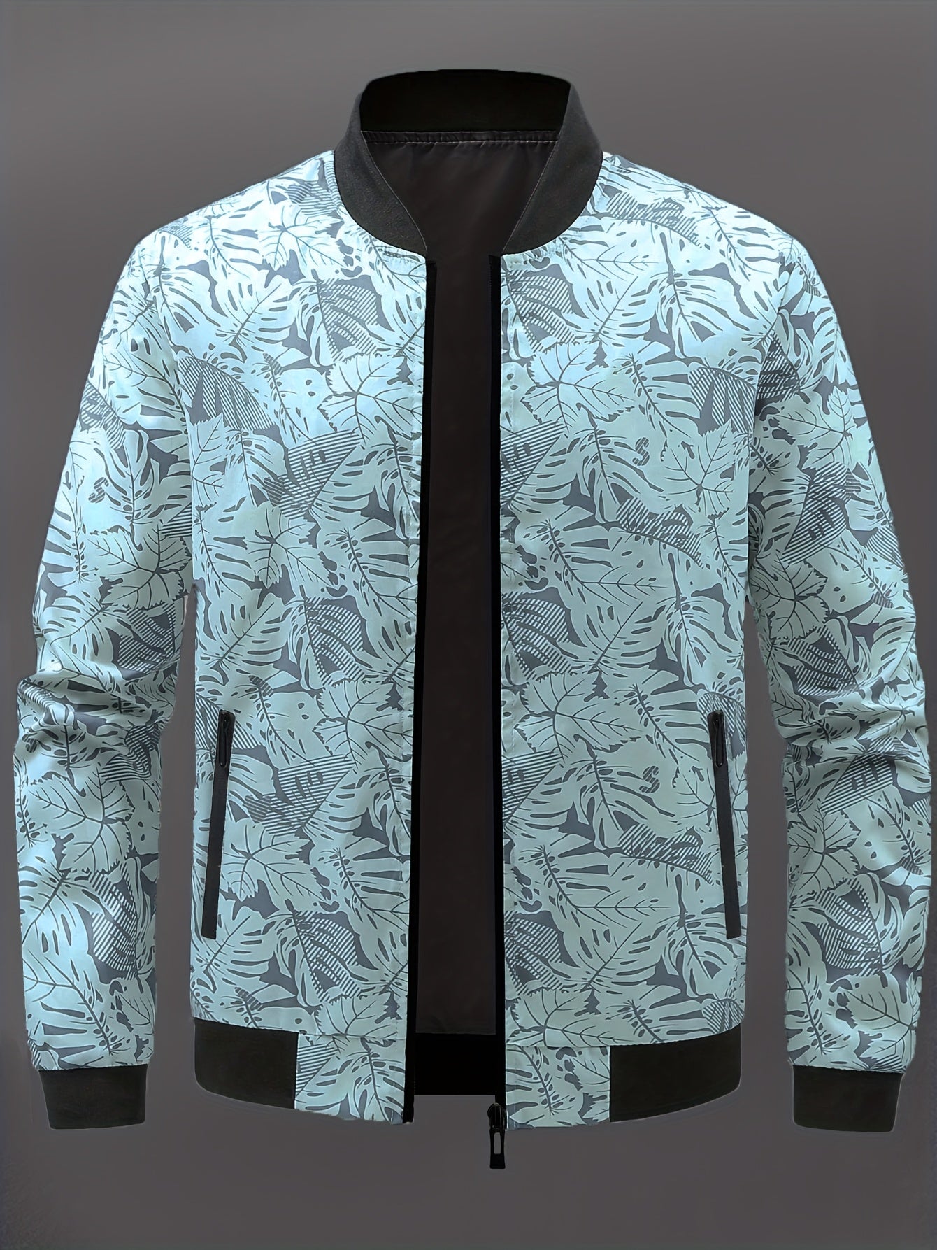 Men’s Printed Baseball Jacket – Zip-Up Casual Lightweight Street Coat