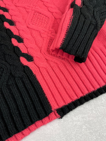 Elegant High-Neck Striped Blouse – Color-Block Knit Long Sleeve Top