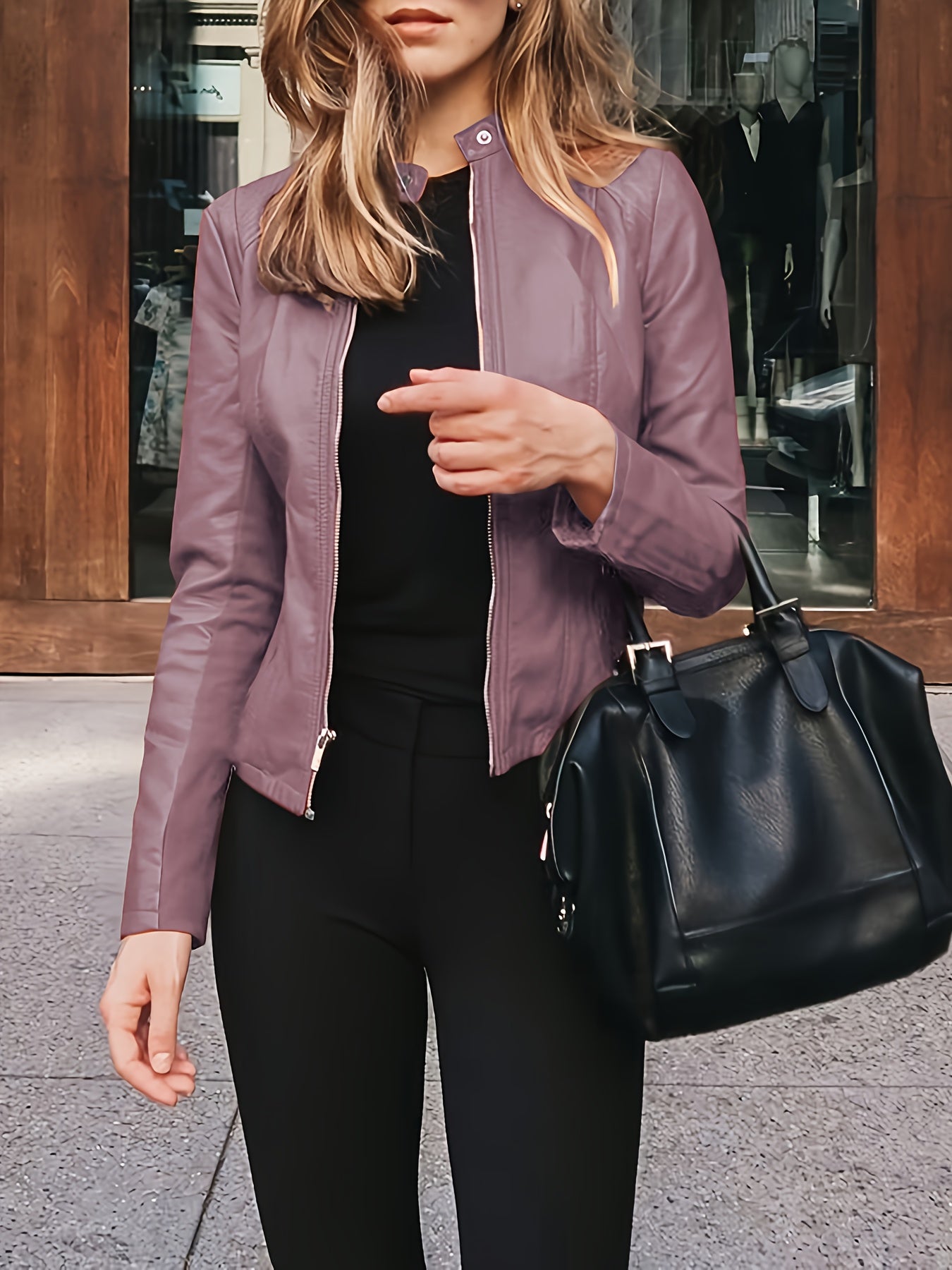 Blouson motard en similicuir – Coupe ajustée, style motard zippé