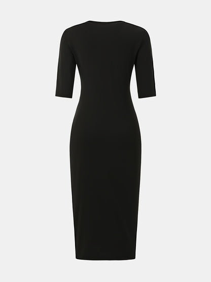 Boat Neck Bodycon Midi Dress – Elegant Slim Fit Short Sleeve Dress