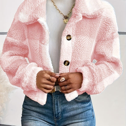 Women’s Plaid Teddy Coat – Warm Button-Up Long Sleeve Winter Outerwear