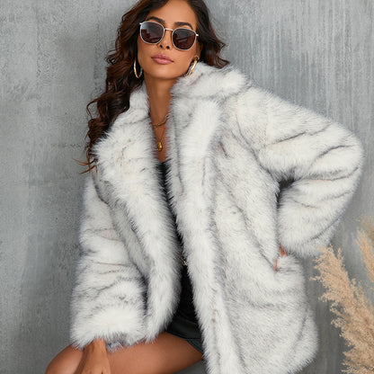 Abrigo de invierno mullido de piel sintética para mujer – Chaqueta holgada con solapa