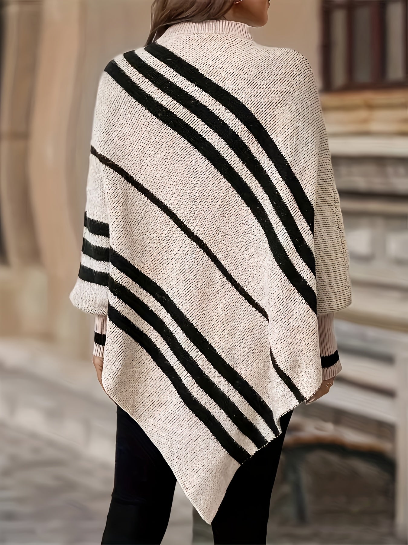 Women’s Striped Batwing Sweater – Elegant All-Season Knit Top