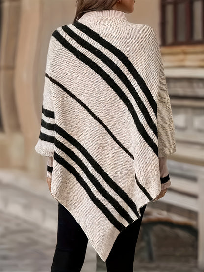Women’s Striped Batwing Sweater – Elegant All-Season Knit Top