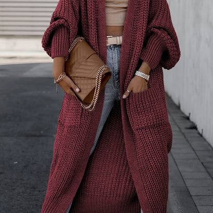 Elegant Deep V-Neck Ribbed Cardigan – Women’s Fall/Winter Knit Sweater