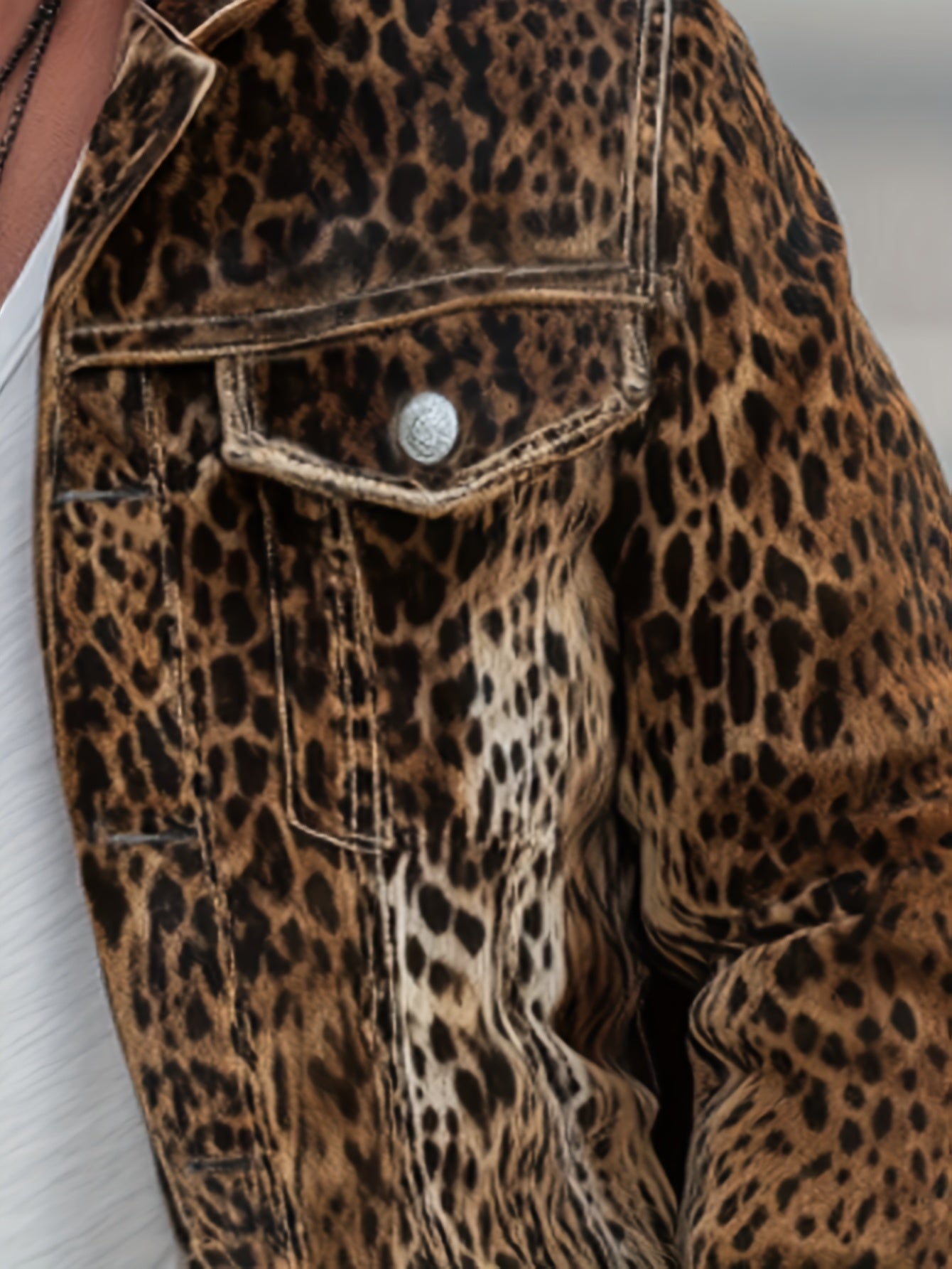 Veste en jean motif léopard – Vêtement de travail oversize de luxe