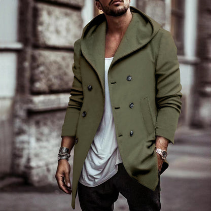 Trench-coat à capuche croisé pour homme – Coupe ample mi-longue