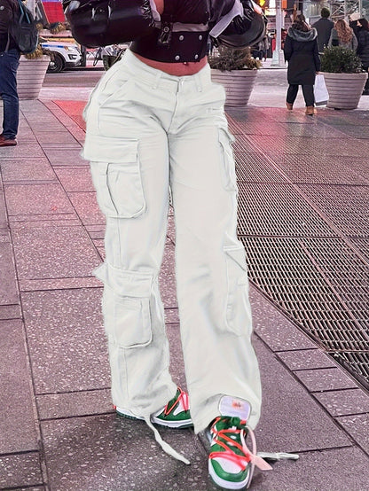 Women’s Retro Y2K Cargo Pants – High-Waisted Wide-Leg Streetwear