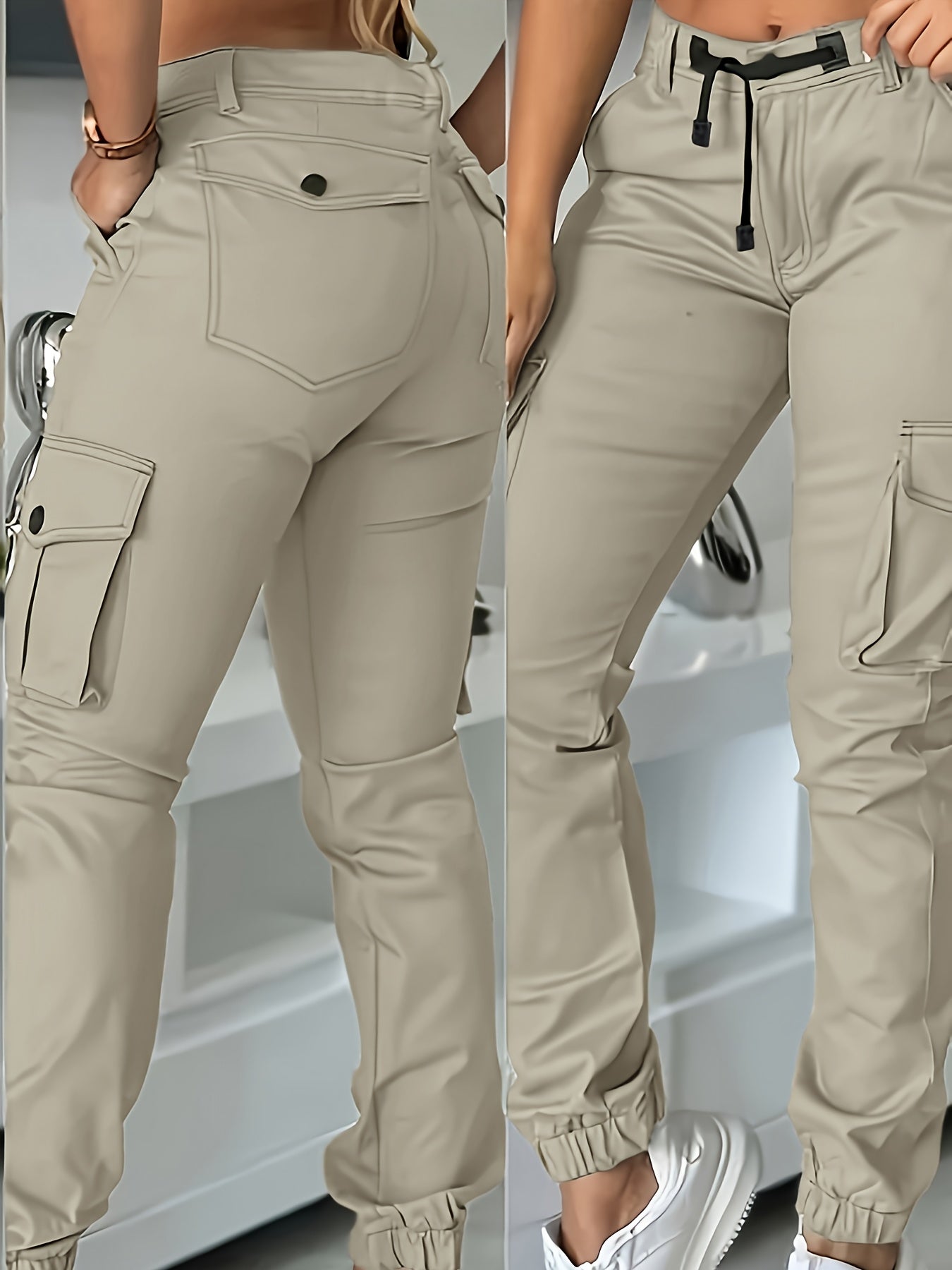Women’s High-Waisted Cargo Pants – Elegant All-Season Work Trousers