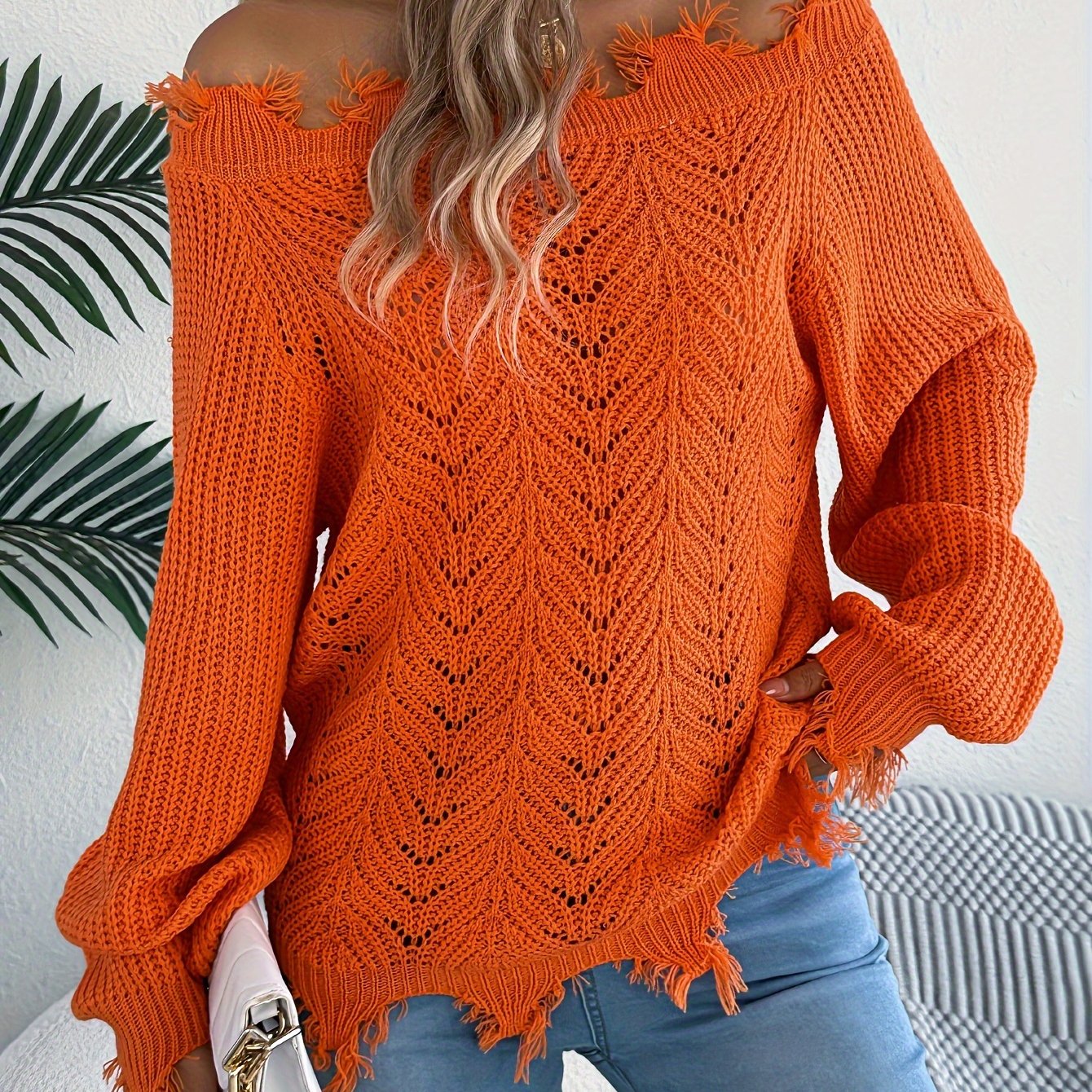 Women’s Off-Shoulder Sweater – Chic Fall/Winter Knit Pullover