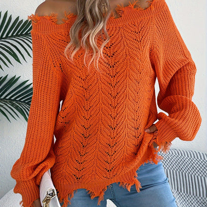 Women’s Off-Shoulder Sweater – Chic Fall/Winter Knit Pullover