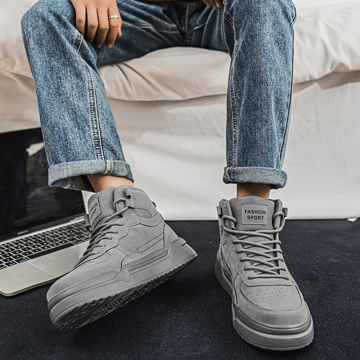 Baskets montantes homme – Chaussures de sport urbaines à lacets