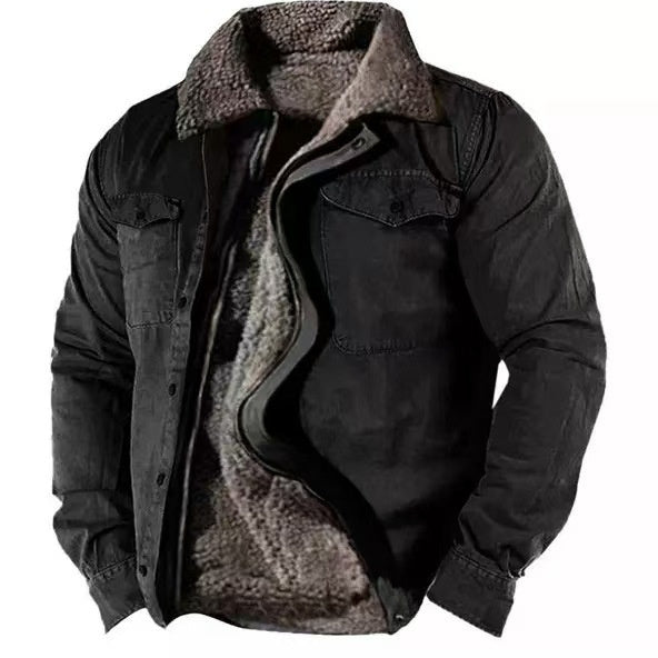 Veste en coton doublée polaire pour homme – Coupe ample décontractée avec fermeture éclair