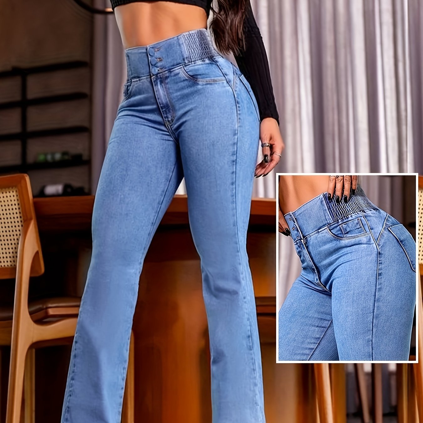 Women’s High-Waist Skinny Flare Jeans – CurveEase Stretch Denim