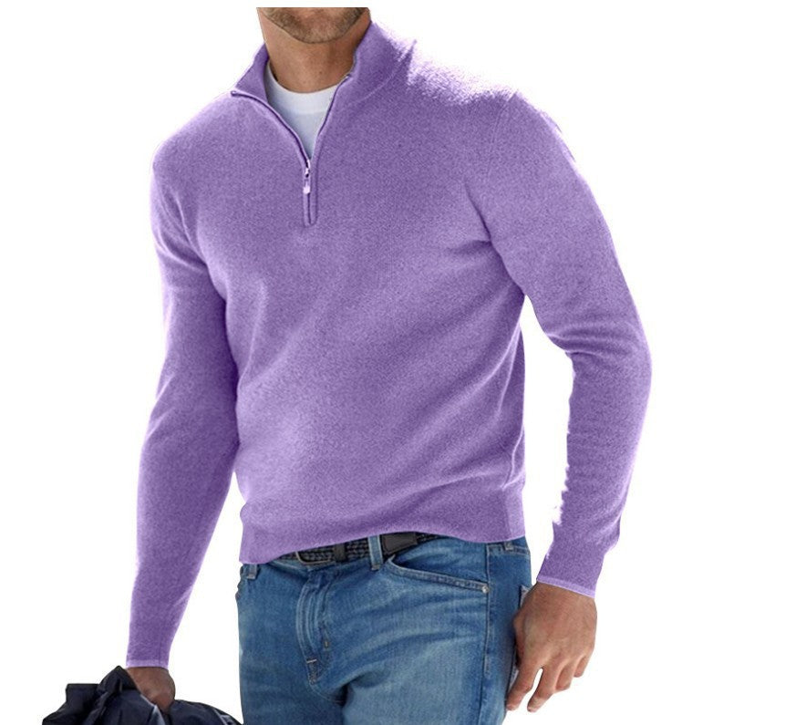Pull col V zippé pour homme – Pull d'automne décontracté effet cachemire