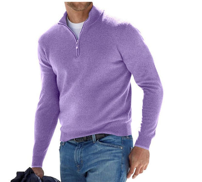 Pull col V zippé pour homme – Pull d'automne décontracté effet cachemire