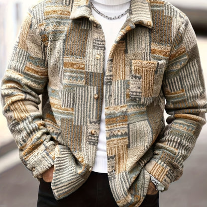 Veste polaire géométrique rétro pour homme – Surchemise boutonnée vintage