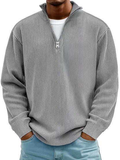 Men’s Corduroy Zip Stand Collar Sweatshirt – Casual Long Sleeve Top