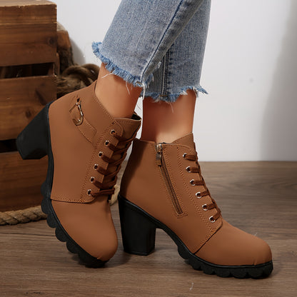 Botines de tacón alto para mujer - Tacón de bloque, elegantes, sin cordones
