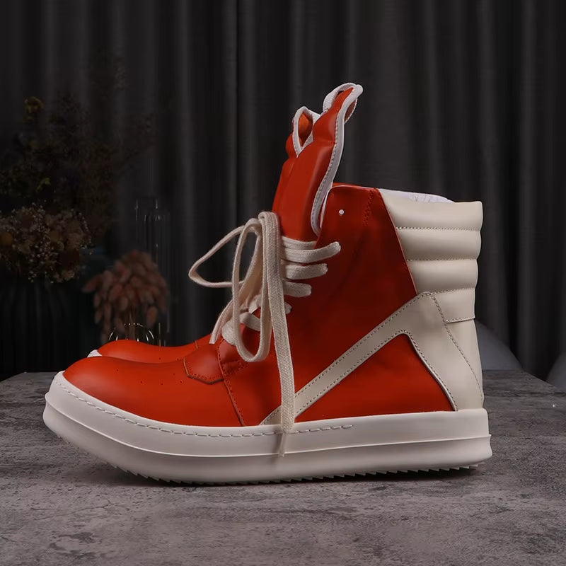 Men'S Casual Shoes Leather Shoes for Women Inverted Triangle Design Women'S Sneakers Lace-Up Patchwork Men'S Shoes