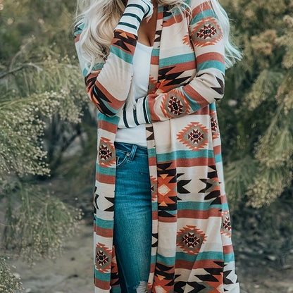 Southwestern Aztec Print Cardigan – Women’s Turquoise & Red Knit Jacket