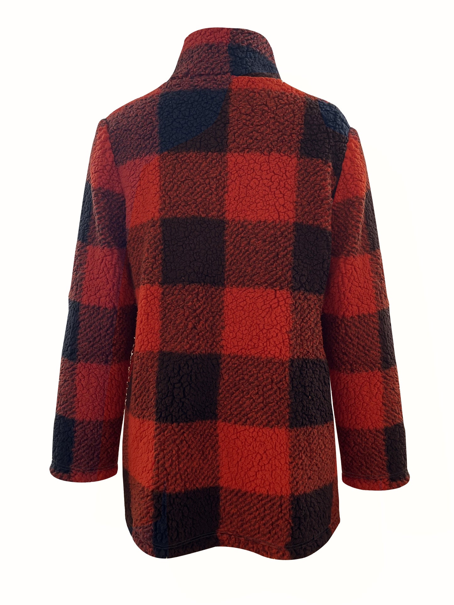 Women’s Plaid Fuzzy High-Neck Sweater – Soft Zipper Knit Pullover