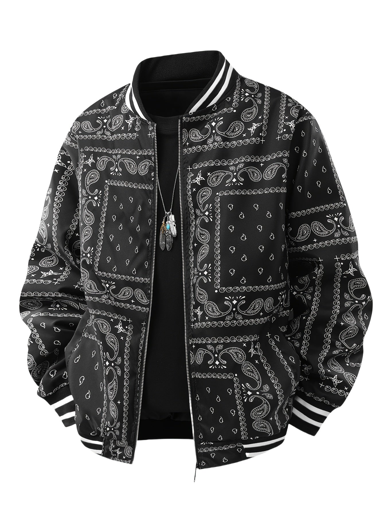 Men’s Paisley Bomber Jacket – Vintage Stand Collar Casual Outerwear