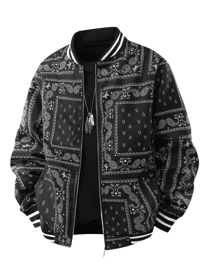 Men’s Paisley Bomber Jacket – Vintage Stand Collar Casual Outerwear
