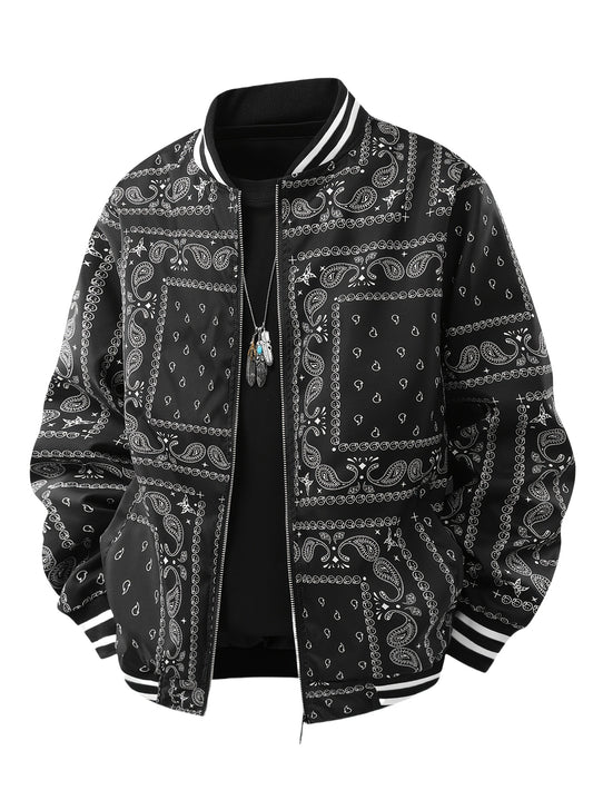Men’s Paisley Bomber Jacket – Vintage Stand Collar Casual Outerwear
