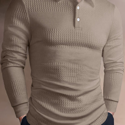 Men’s Summer Jacquard Lapel Shirt – Slim Fit Short Sleeve Polo