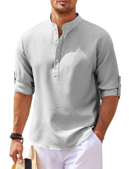 Chemise homme à col montant et manches longues – Pull décontracté coupe ample