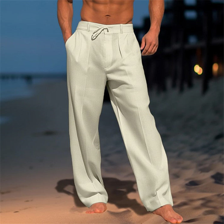 Pantalon large à cordon de serrage pour homme – Pantalon droit décontracté en coton